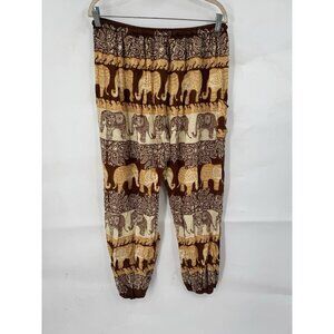Earthbound Harem Elephant Print Pants Women XXL Brown Hippie Retro Bohemian